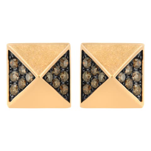 14K Rose Gold 1/4 Ct Brown Diamond Pyramid Stud Earring