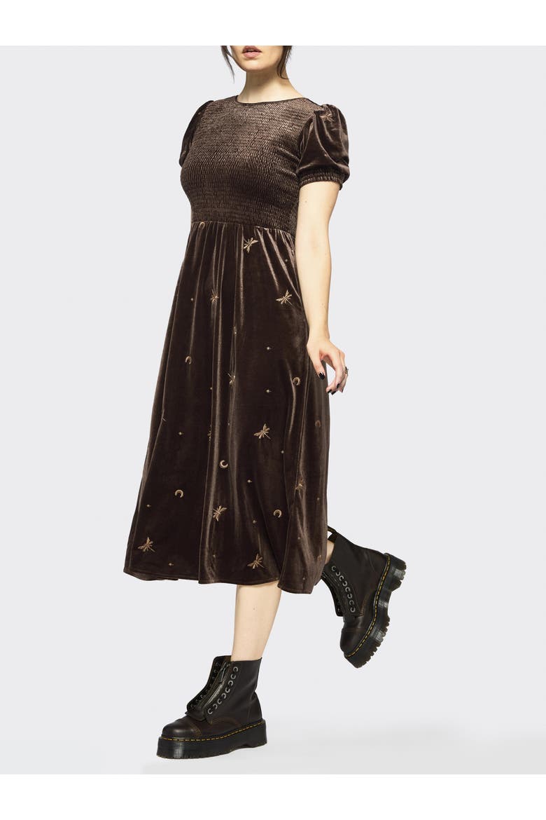 Seraphine Dragonfly Velour Midi Dress, Alternate, color, Brown