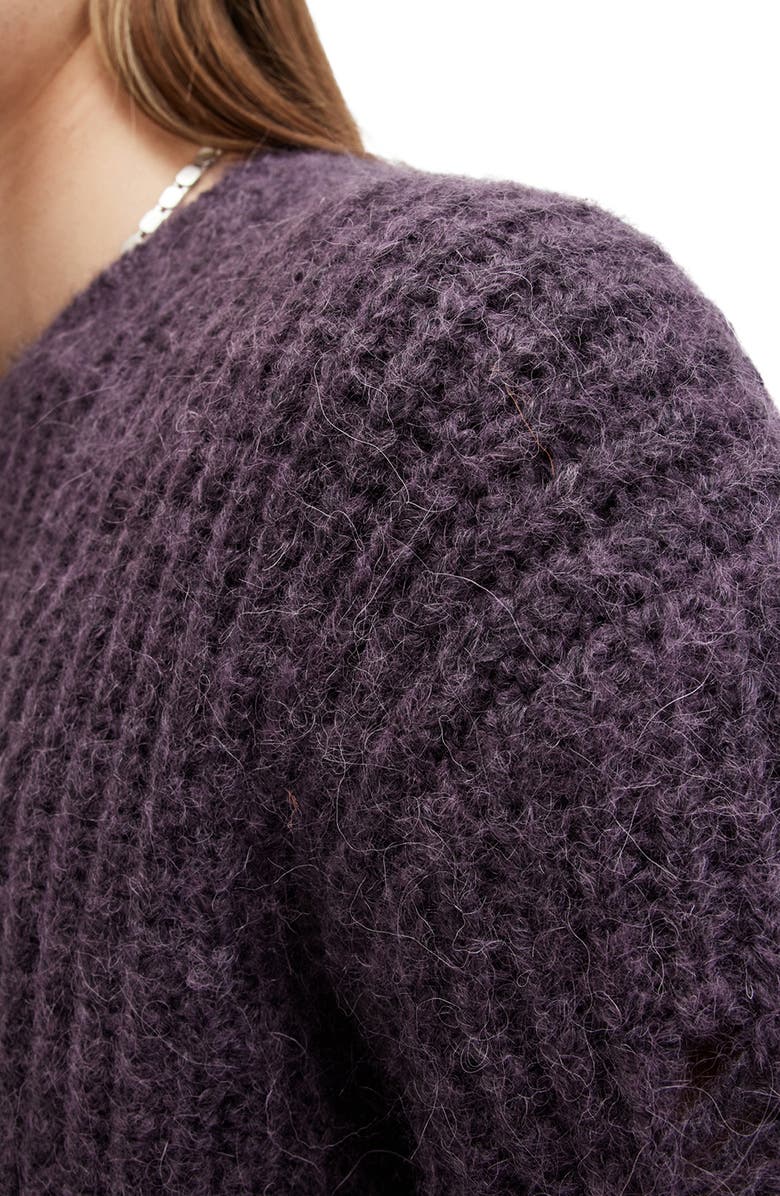 AllSaints Slane Distressed Wool, Alpaca & Cotton Crewneck Sweater, Alternate, color, Cosmic Purple