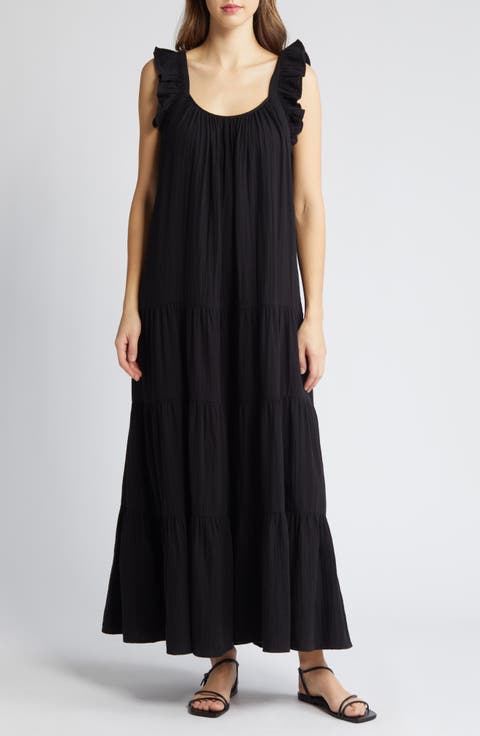 Ruffle Tiered Cotton Maxi Sundress
