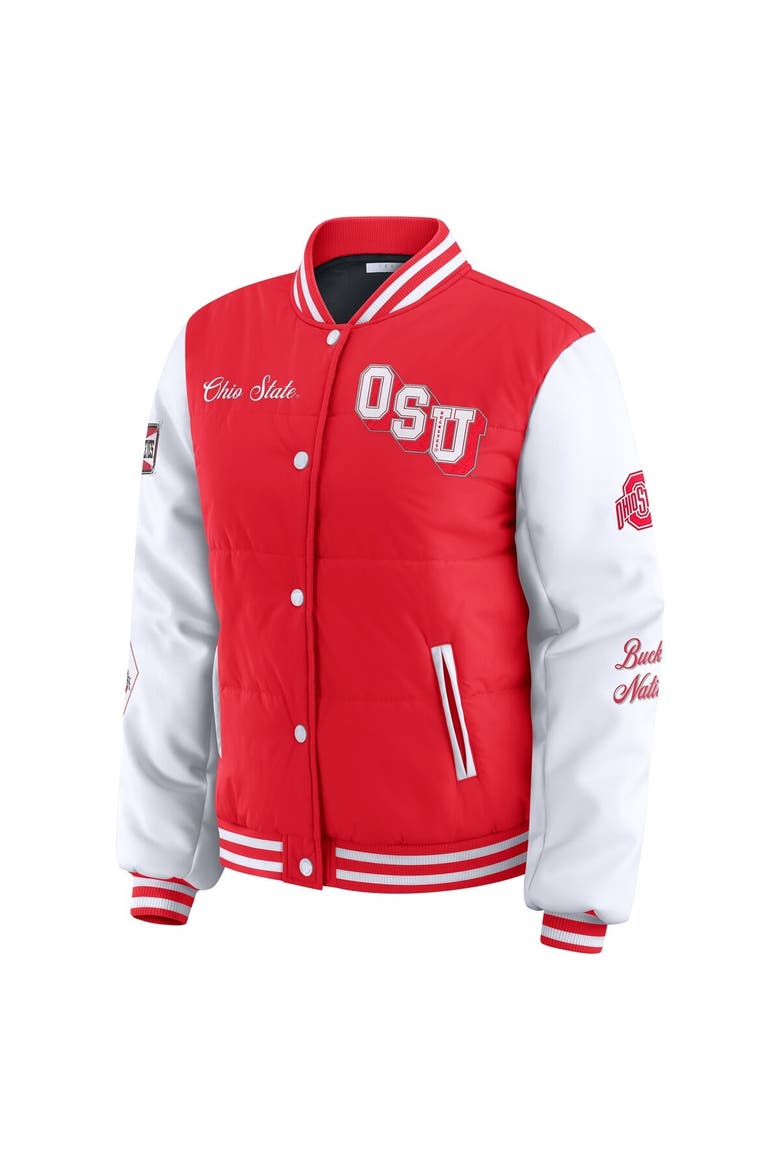 Women's WEAR by Erin Andrews  Scarlet Ohio State Buckeyes Varsity Full-Snap Puffer Jacket, Alternate, color, Scarlet
