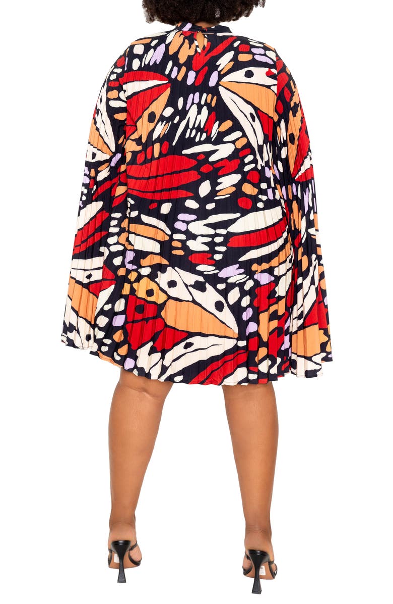 BUXOM COUTURE Butterfly Print Pleated Cape Minidress, Alternate, color,