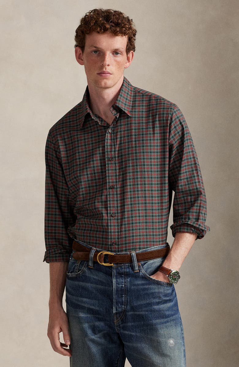 Polo Ralph Lauren Classic Fit Plaid Cotton Twill Button-Up Shirt, Alternate, color, Green Red Multi