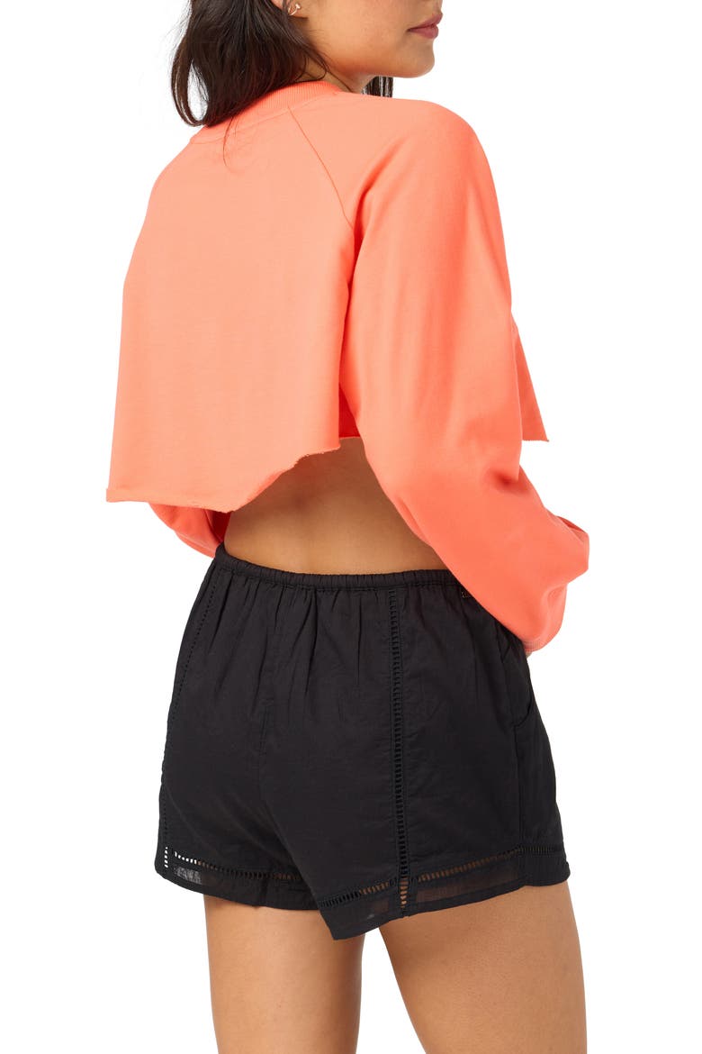 Palm Raw Edge Cropped Fleece Sweatshirt, Alternate, color, FIERY CORAL