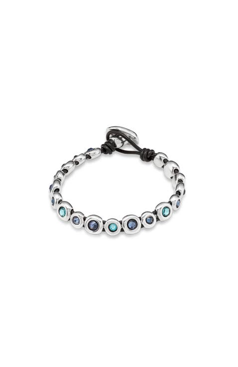 Leather bracelet with sterling silver-plated beads