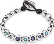 UNODE50 Leather bracelet with sterling silver-plated beads