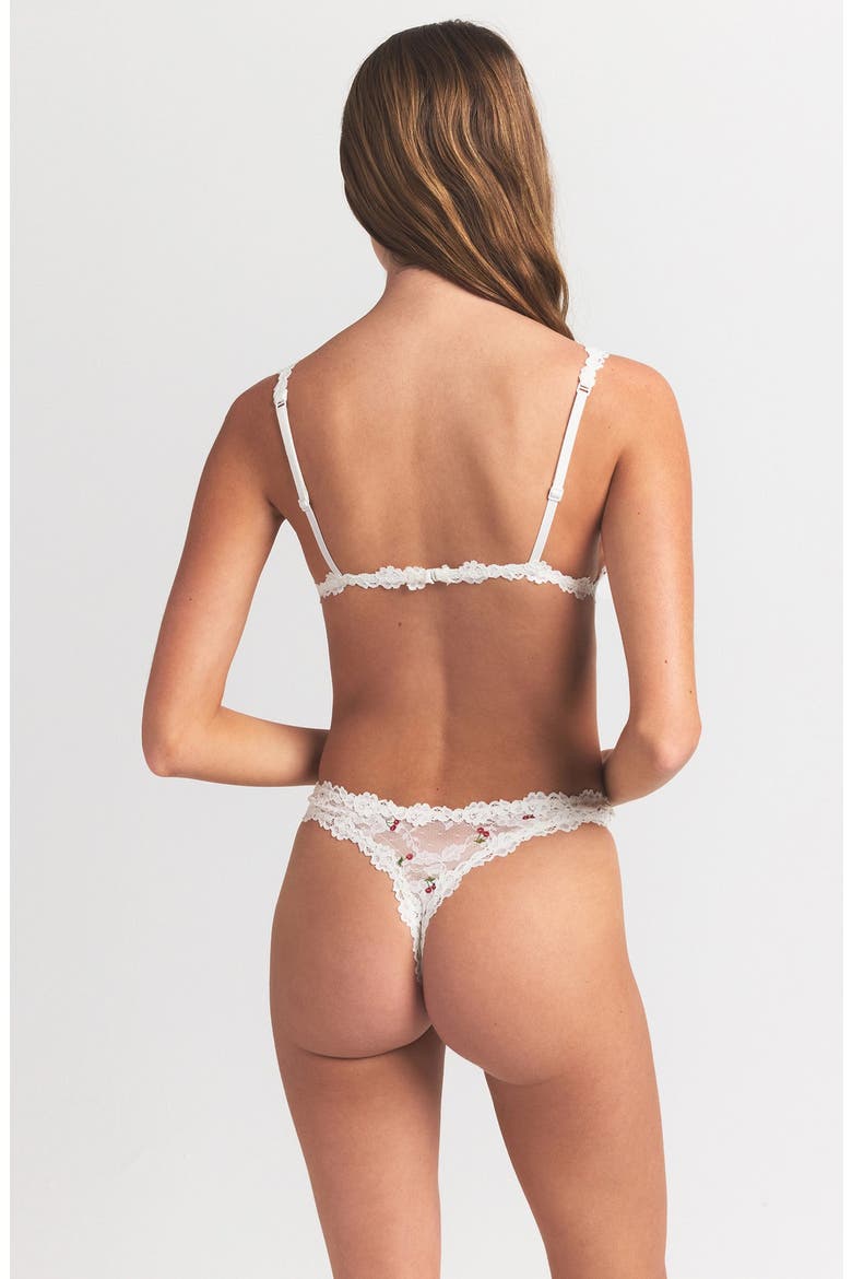 Stretch Lace Dipped Thong, Alternate, color, IVORY CHERRY PRINT