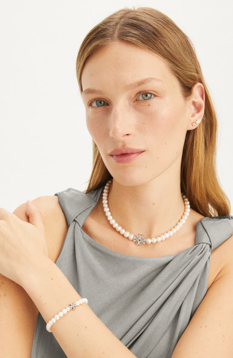 Tory Burch Moondance Pearl and Pavé Necklace, Alternate, color, Tory Silver / Pearl / Crystal