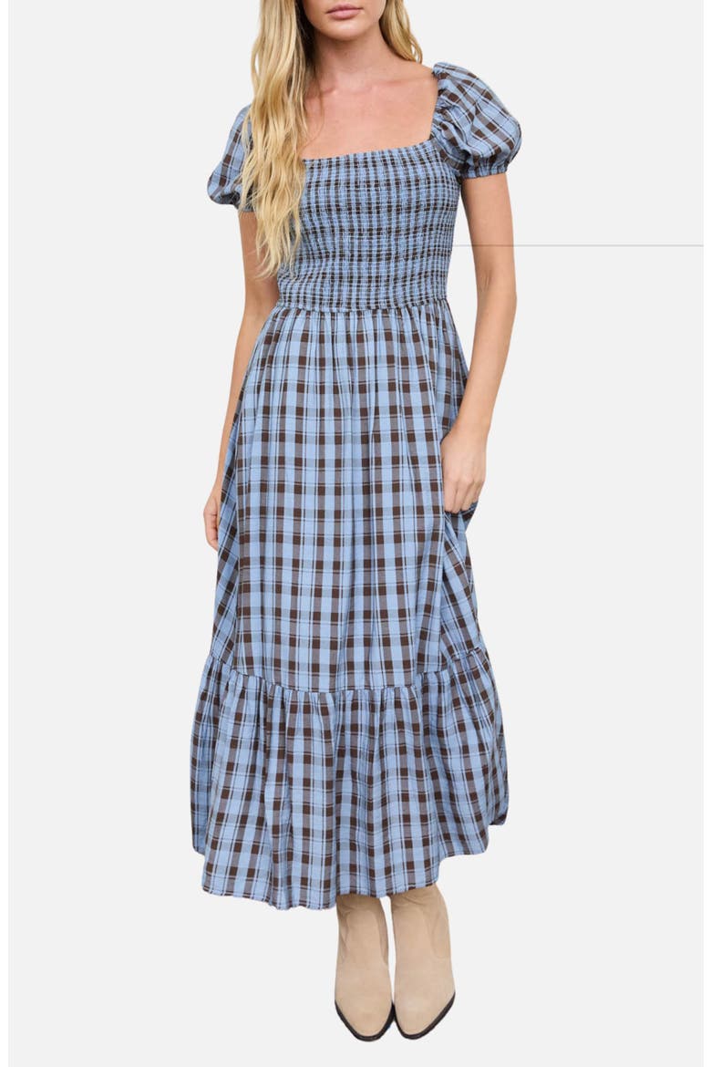 Smock Plaid Midi Dress, Main, color, DUSTY BLUE