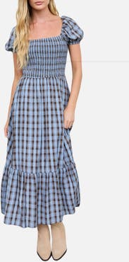 Blu Pepper Smock Plaid Midi Dress