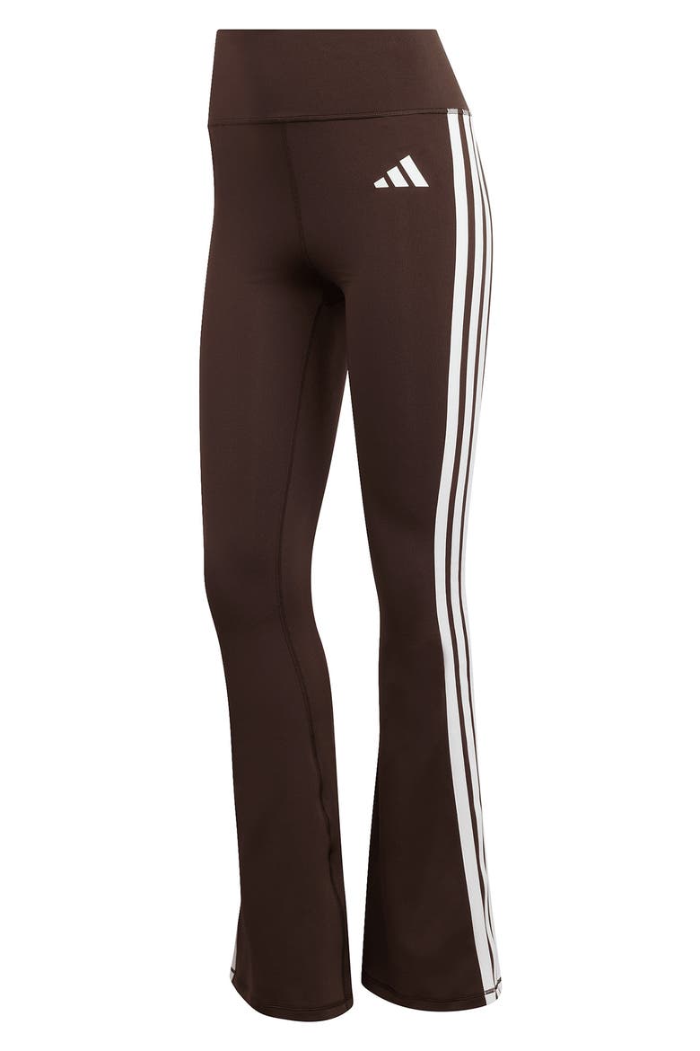 Optime Essentials 3-Stripes High Waist Flare Leggings, Alternate, color, AURORA COFFEE/ WHITE