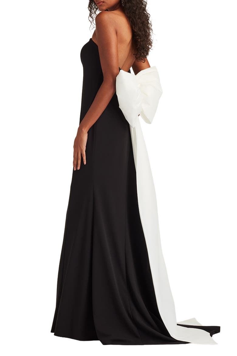Bow Strapless Crepe Taffeta Gown, Alternate, color, BLACK/ IVORY