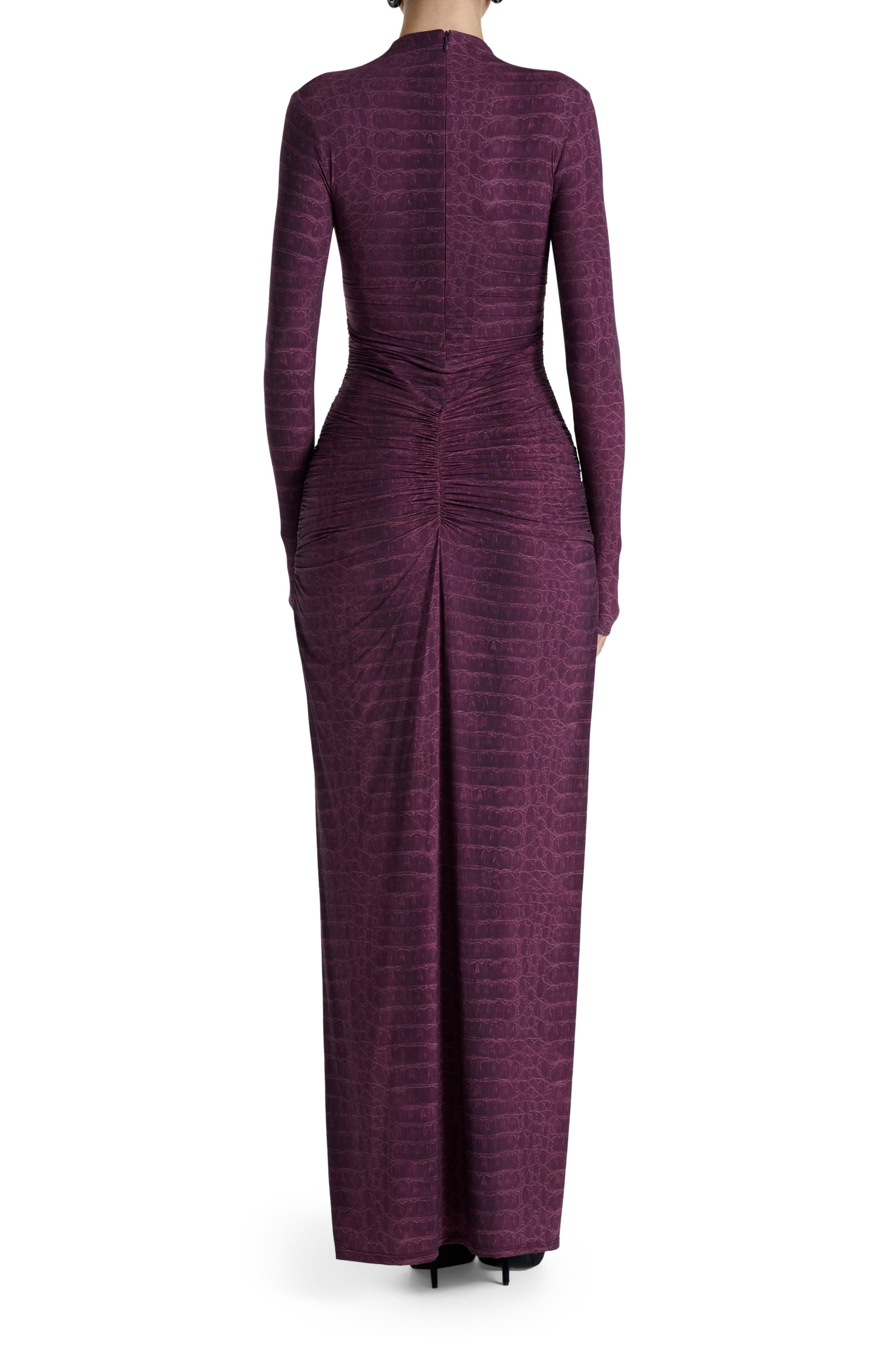 Naked Wardrobe Snakeskin Print Long Sleeve Ruched Dress (Women) | Nordstrom