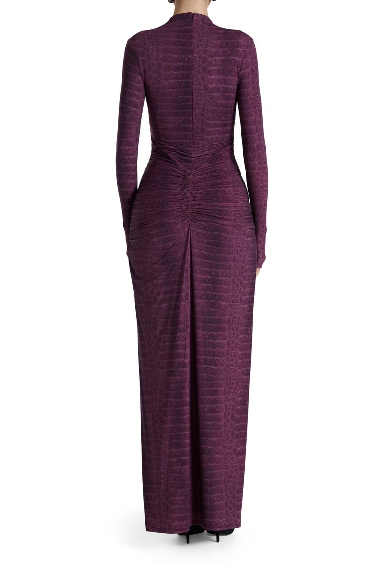 Snakeskin Print Long Sleeve Ruched Dress, Alternate, color, DARK PLUM CROCODILE