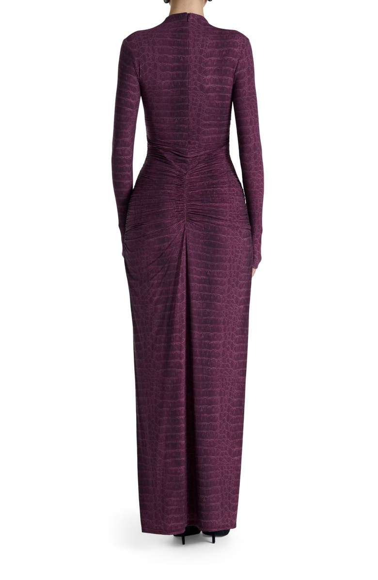 Naked Wardrobe Snakeskin Print Long Sleeve Ruched Dress, Alternate, color, Dark Plum Crocodile