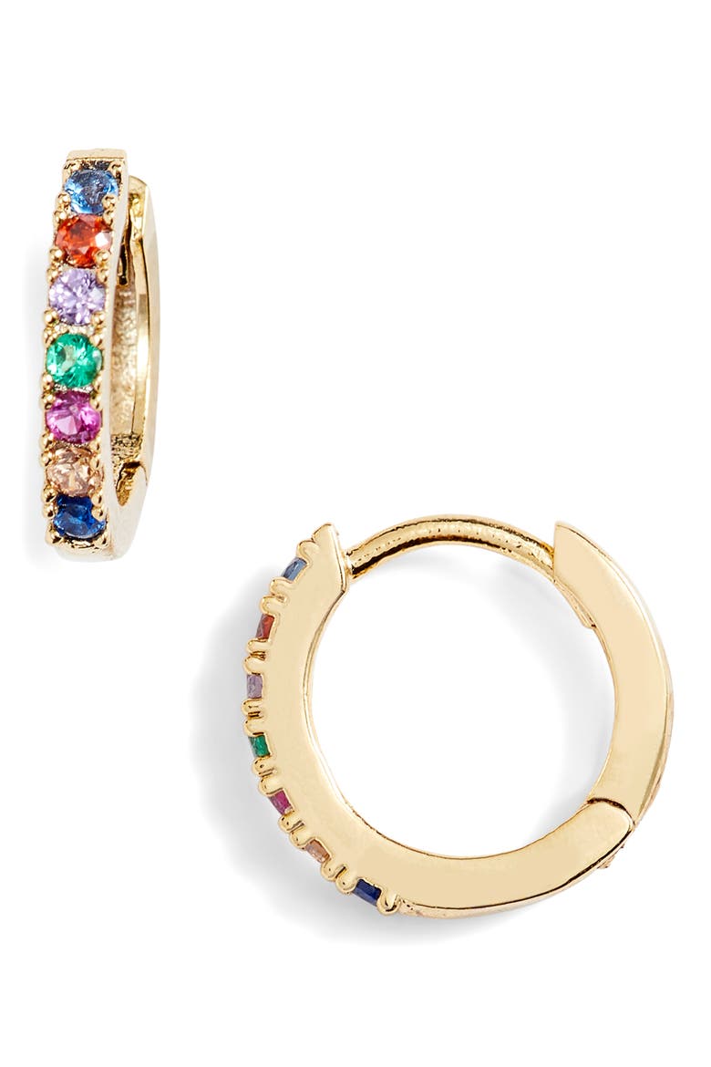 Multicolor Crystal Pavé Huggie Hoop Earrings, Alternate, color, GOLD
