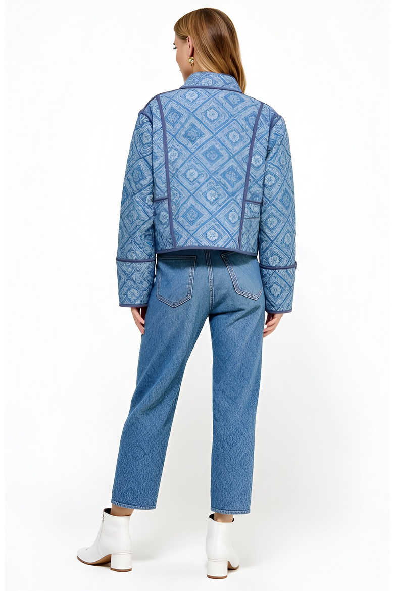 Diamond Pattern Quilted Jacket with Piped Trim and Open Front, Alternate, color, Diamond Pattern