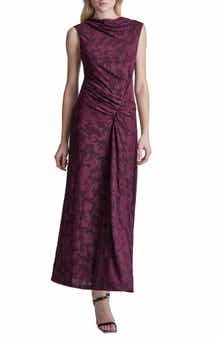 Sleeveless Side Ruched Jacquard Maxi Dress