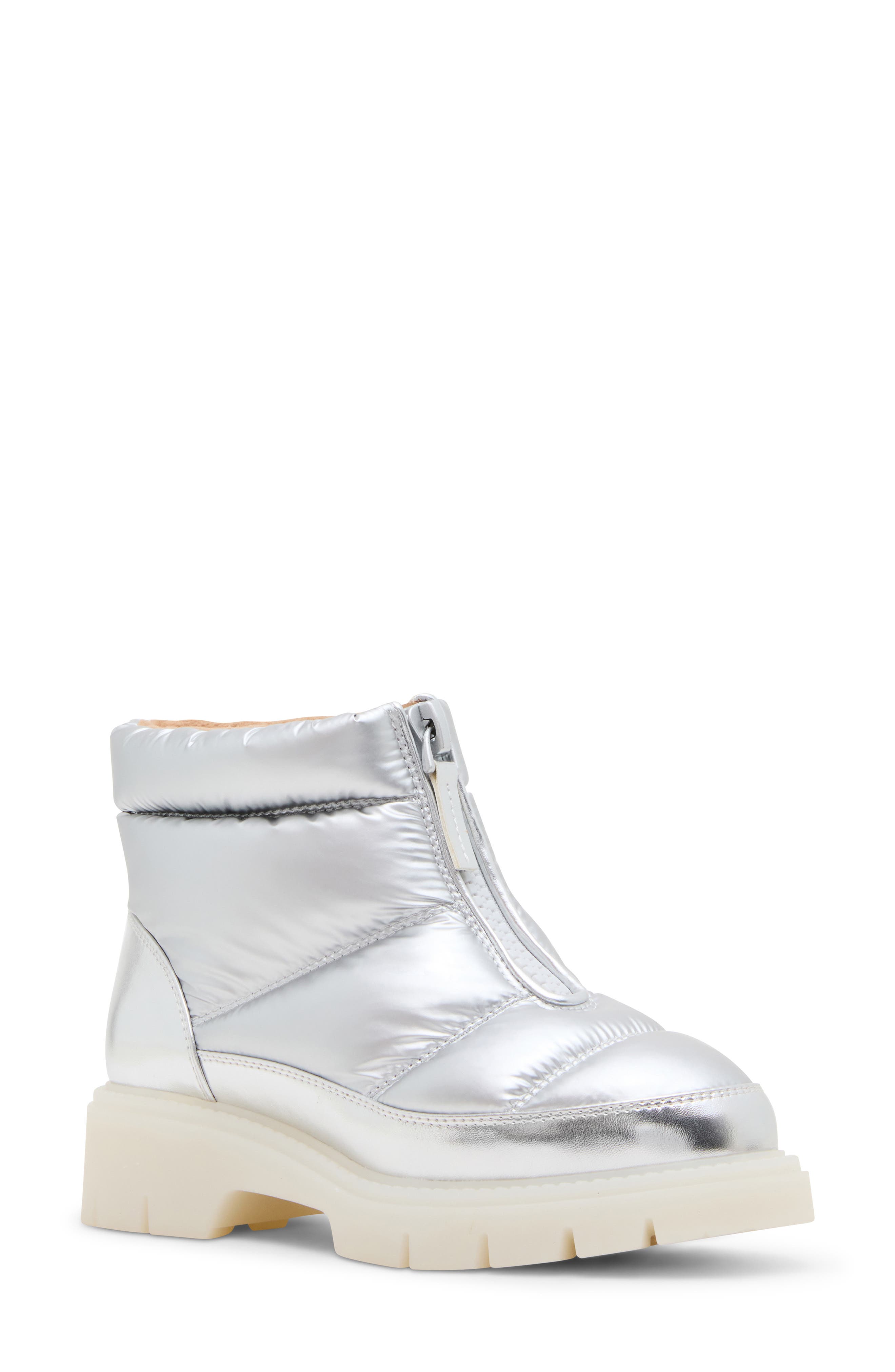 Kenna Waterproof Puffer Boot, Main, color, SILVER NYLON