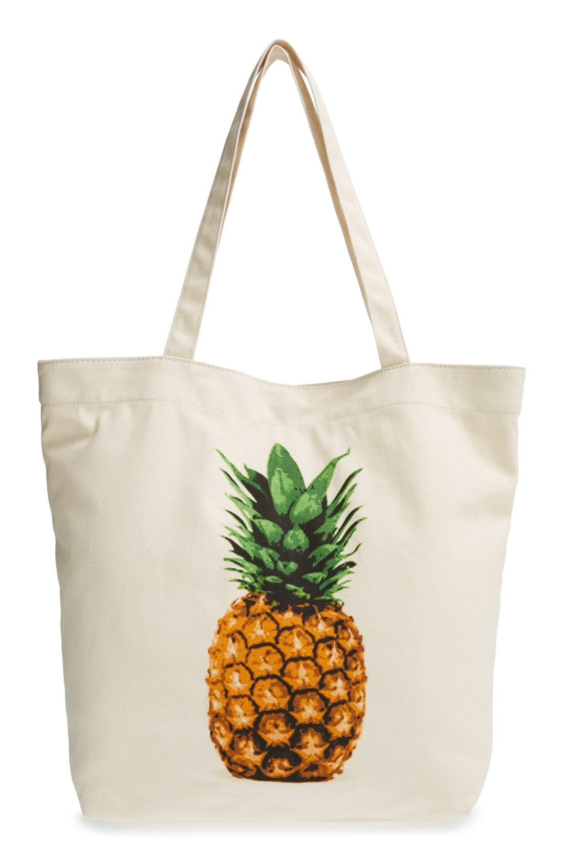 Printed Canvas Tote, Main, color, PINEAPPLE