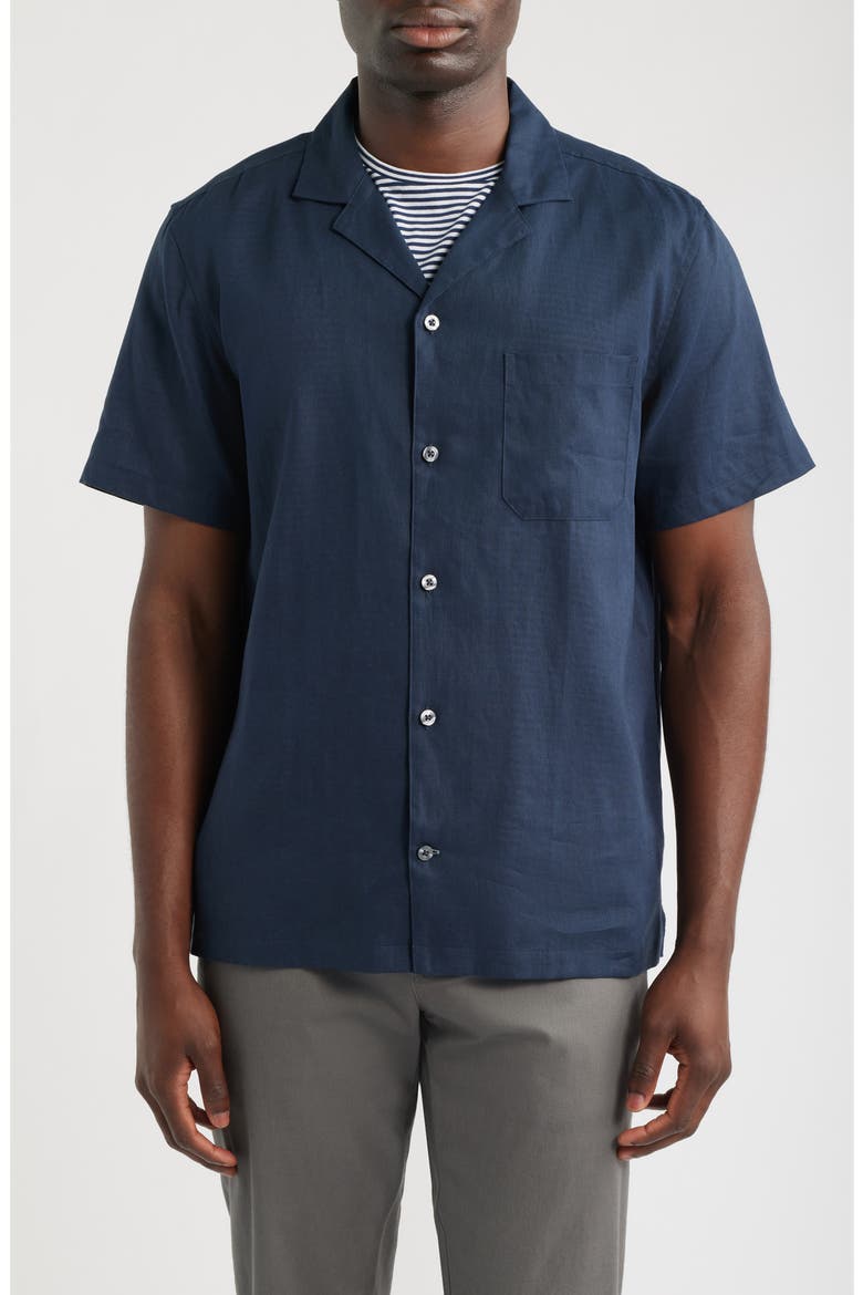 Relaxed Fit Linen Camp Shirt, Main, color, TRUE NAVY