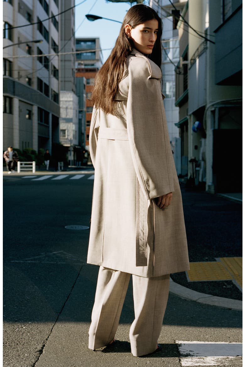 Double Breasted Wool Trench Coat, Alternate, color, GREY