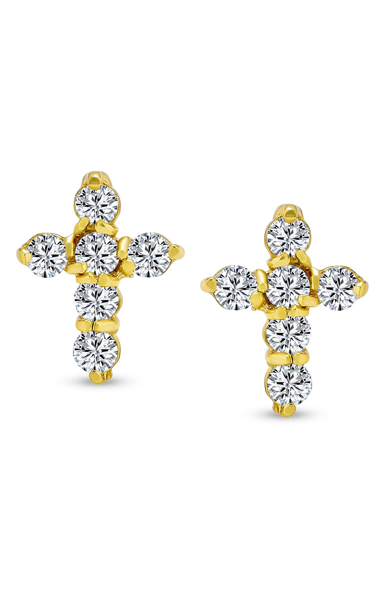 BLING JEWELRY Gold Plated Sterling Silver Tiny Cubic Zirconia Cross Stud Earrings