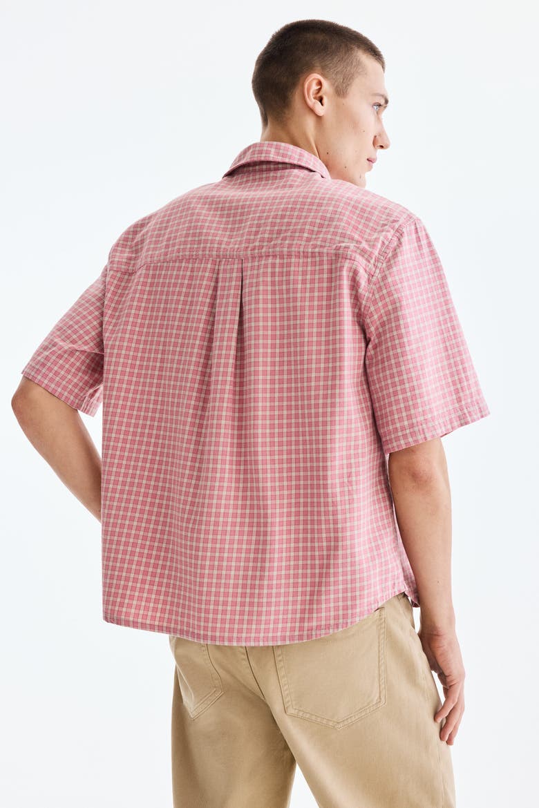 Relaxed Fit Short-sleeved Cotton Shirt, Alternate, color, Pink/checked