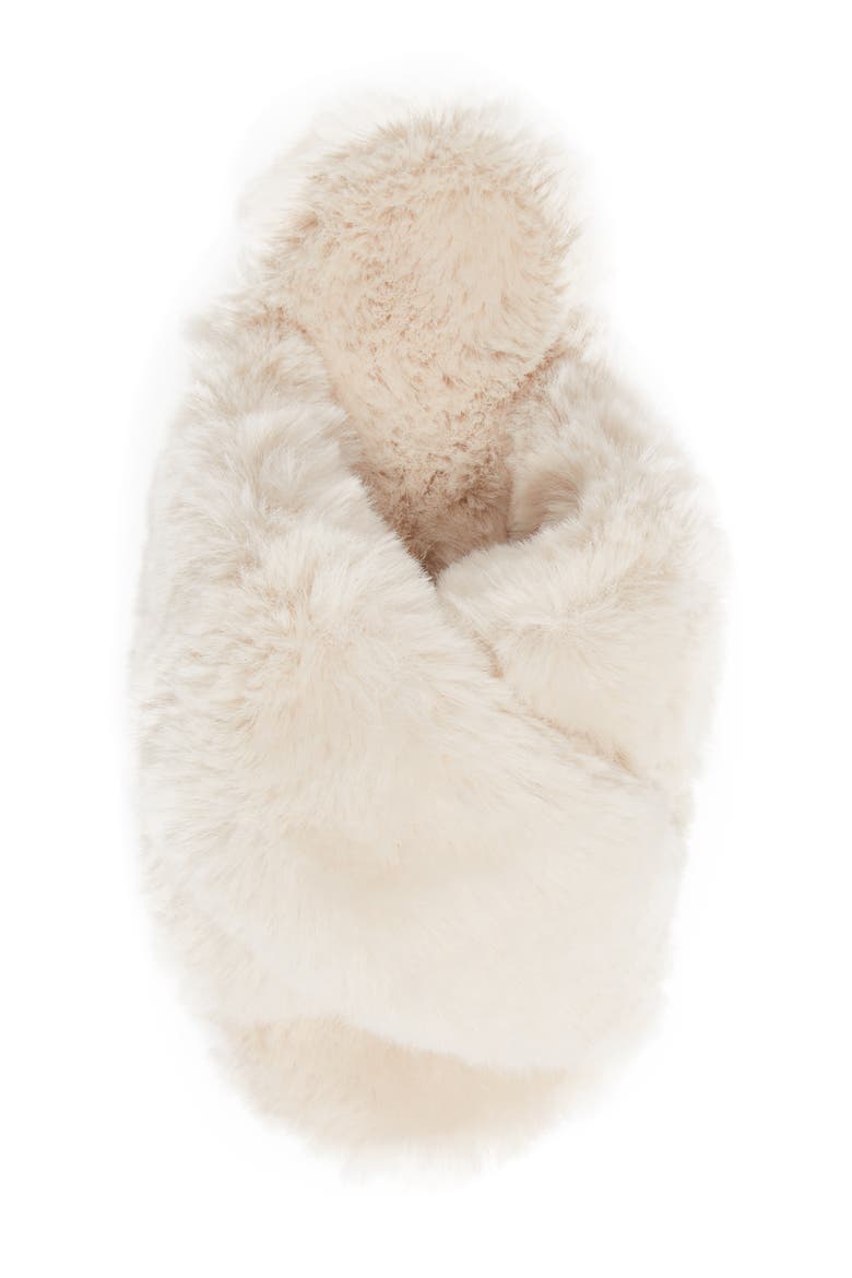 Sheepy Crossover Faux Fur Slide Slipper, Alternate, color, NATURAL