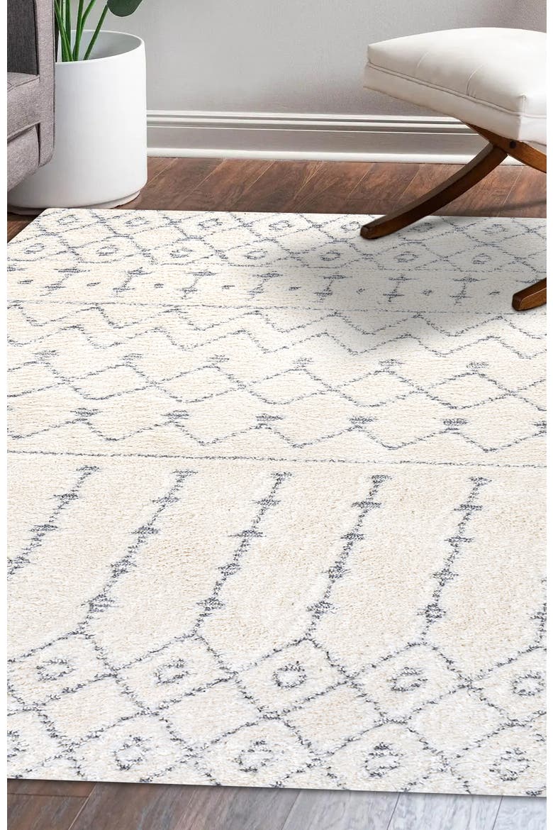 Pia Moroccan Trellis Plush Carved Area Rug, Alternate, color, Cream/Gray