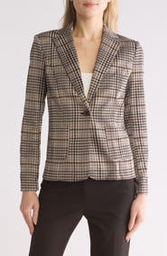 Amanda & Chelsea Plaid Notch Lapel Ponte Knit Blazer