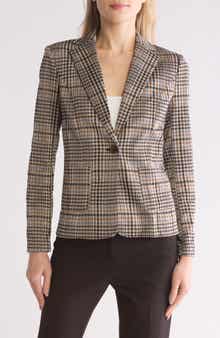 Amanda & Chelsea Plaid Notch Lapel Ponte Knit Blazer