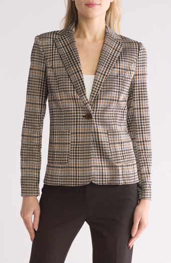 Amanda & Chelsea Plaid Notch Lapel Ponte Knit Blazer