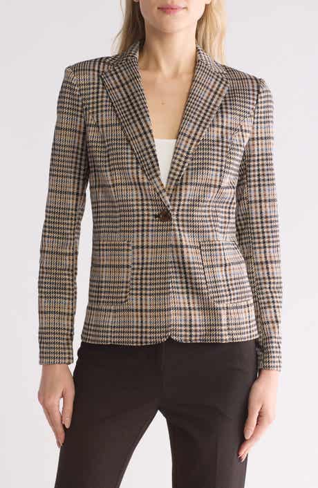 Amanda & Chelsea Plaid Notch Lapel Ponte Knit Blazer