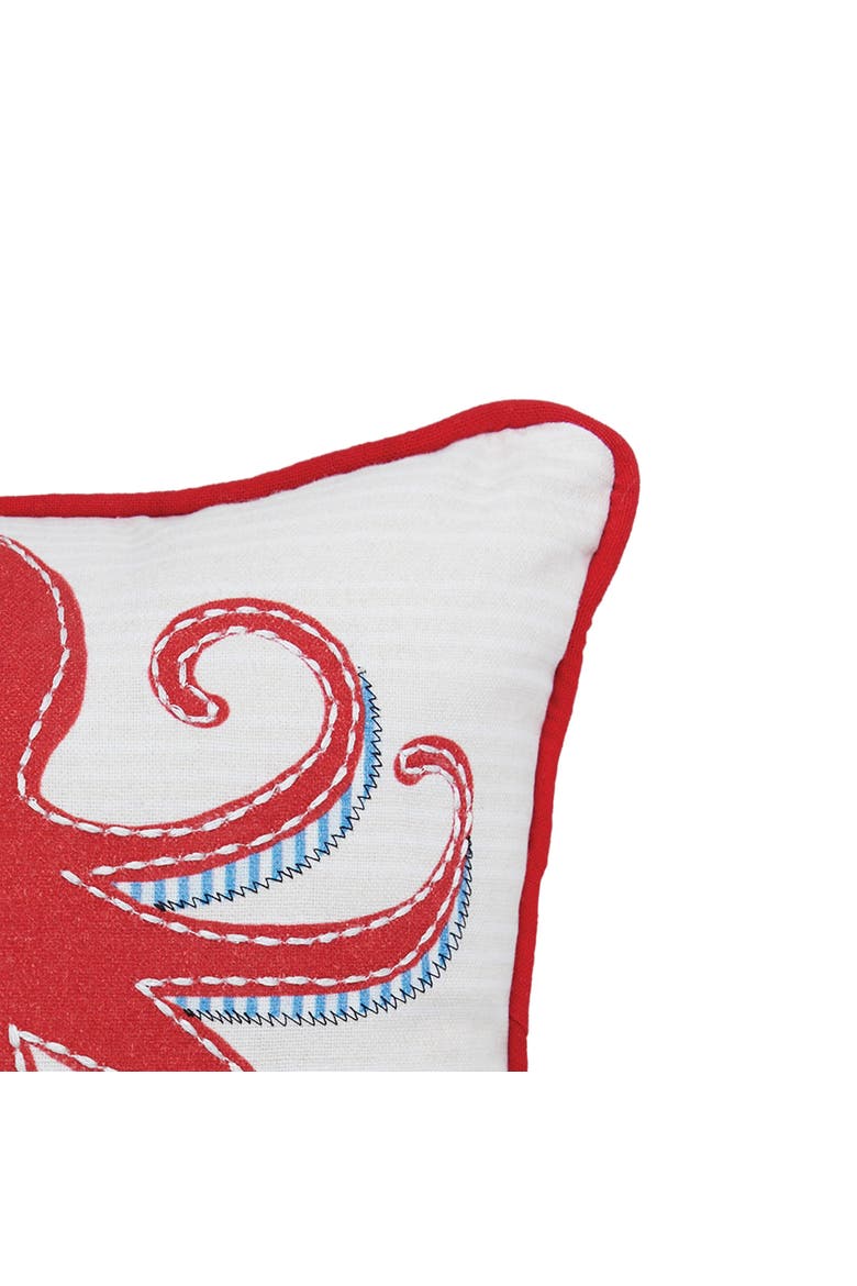 Octopus Seaside Printed and Applique Cott0n Small/Petite Accent Pillow, 10" x 10", Alternate, color, Red