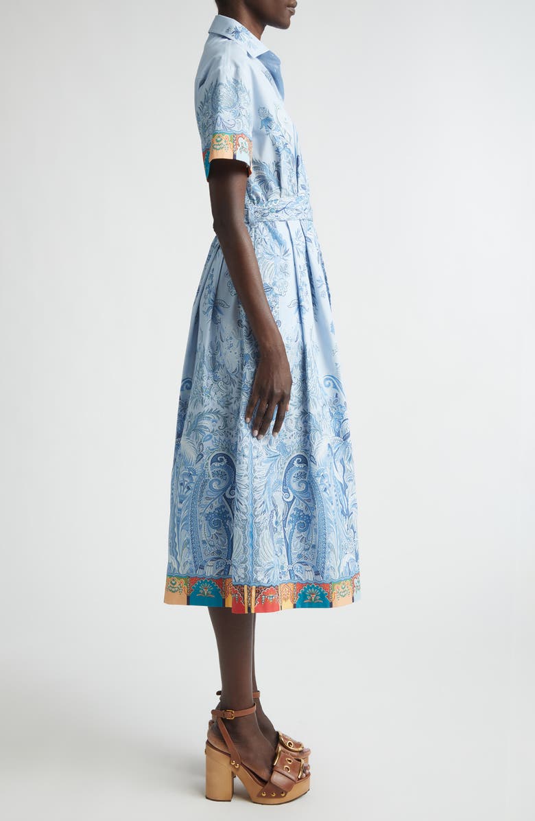 Etro Short Sleeve Poplin Midi Shirtdress, Alternate, color, Print On Pale Blue Base