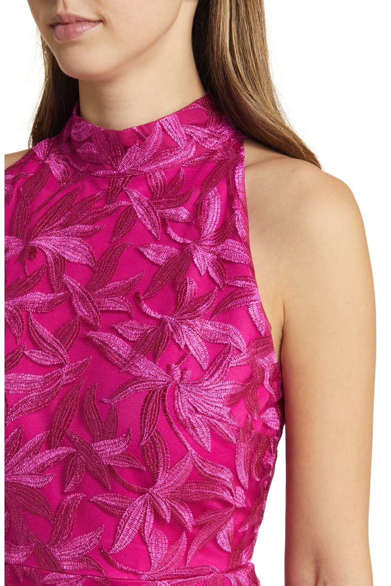 Embroidered Mock Neck Midi Dress, Alternate, color, DARK PINK