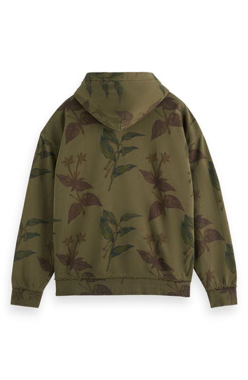 Scotch & Soda Loose Fit Over Dyed All Over Print Hoodie In Leaves