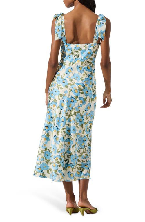 Astr The Label Bow Strap Satin Dress In Blue Floral