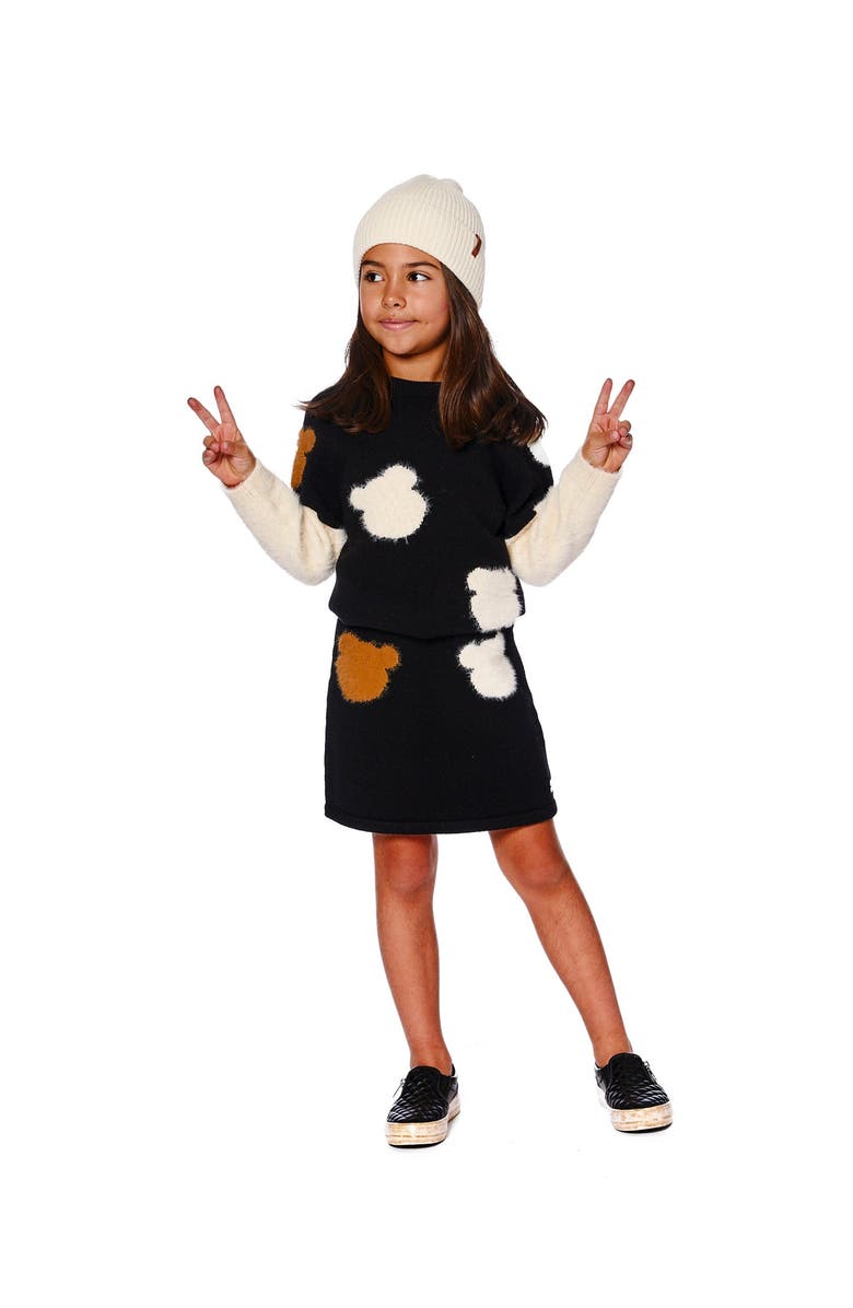 Deux par Deux Knitted Skirt with Bear Intarsia, Main, color, Black