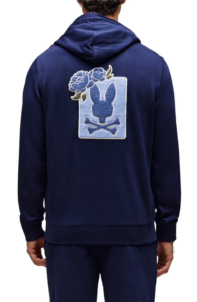 Psycho Bunny Auguste Floral Patch Hoodie, Alternate, color, Evening Blue