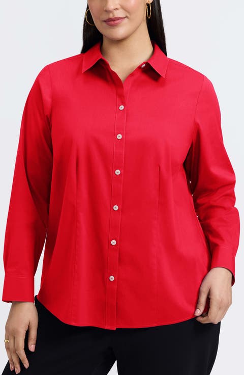 June Non-Iron Stretch Cotton Blend Button-Up Shirt (Plus)