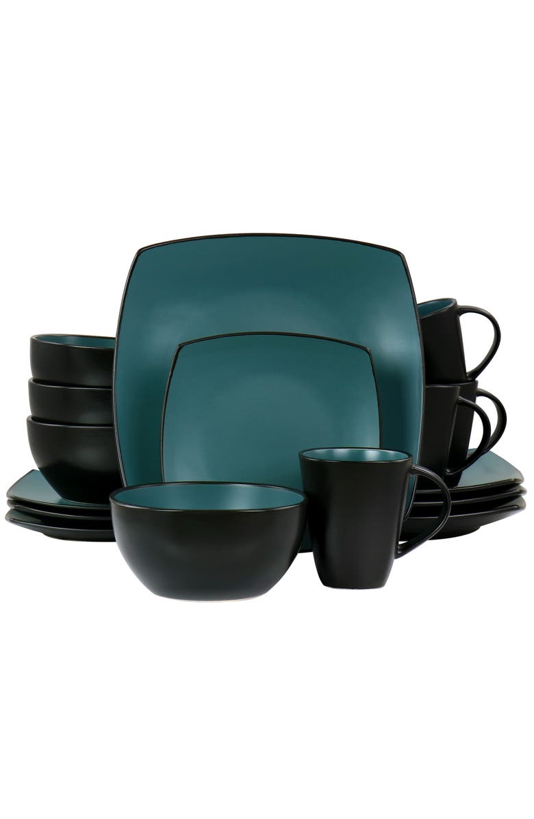 Gibson Elite 16 Piece Matte Glaze Square Dinnerware Set, Main, color, Blue
