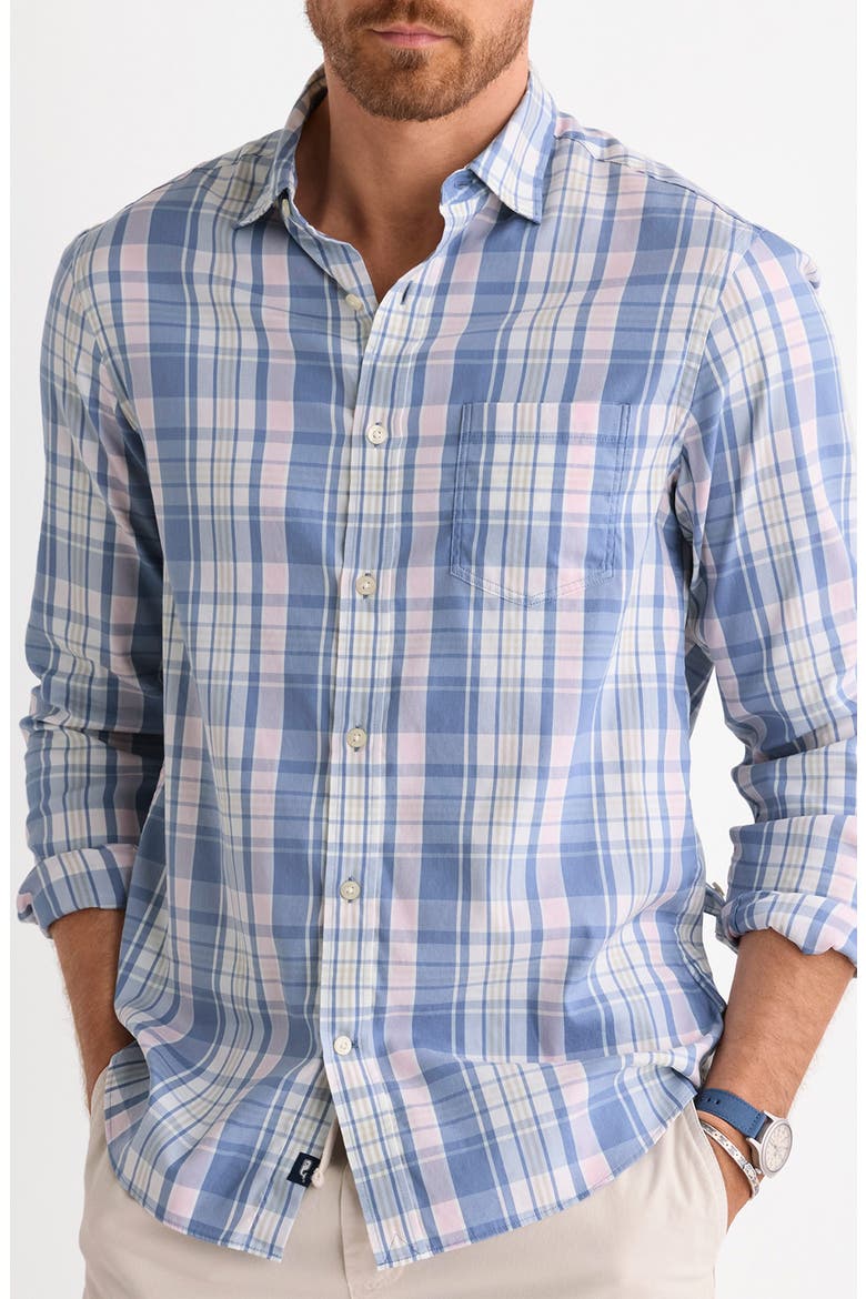 Beachcomber Plaid Performance Button-Up Shirt, Main, color, SUMMER EVENING