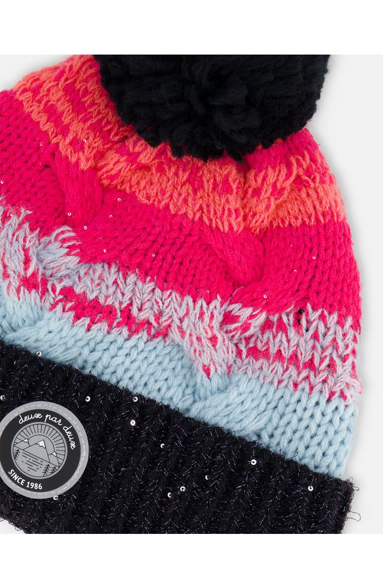Deux par Deux Girl's Knit Hat Gradient Blue, Coral And Fuschia, Alternate, color, Stripes