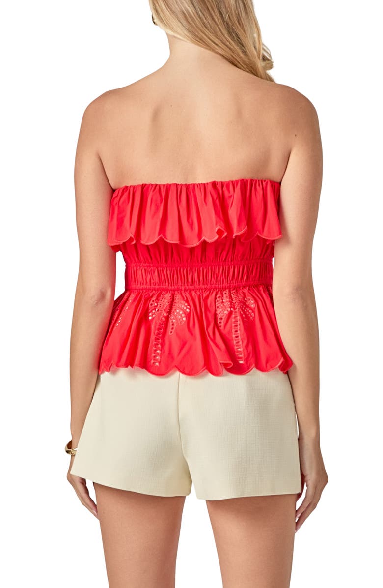 English Factory Embroidered Ruffle Strapless Top, Alternate, color, Red
