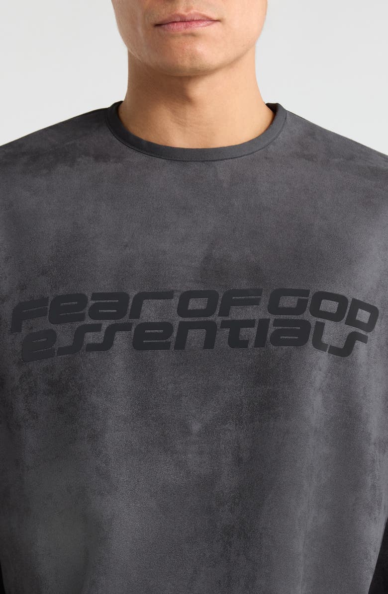 Fear of God Essentials Modern Sueded Fleece Logo Graphic Sweatshirt, Alternate, color, Iron Grey