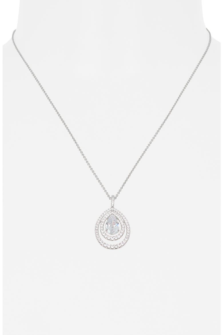 Jazmine Cubic Zirconia Double Halo Pendant Necklace, Main, color, RHODIUM