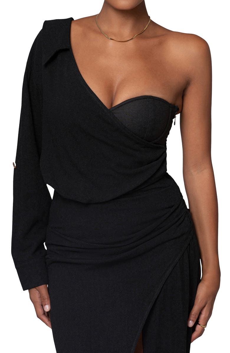 JLUXLABEL Evita Single Long Sleeve Cotton & Linen Maxi Dress, Alternate, color, Black