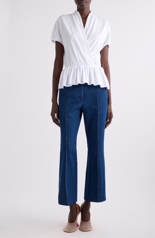Dries Van Noten Wrap Front Cotton Knit Peplum Top In White